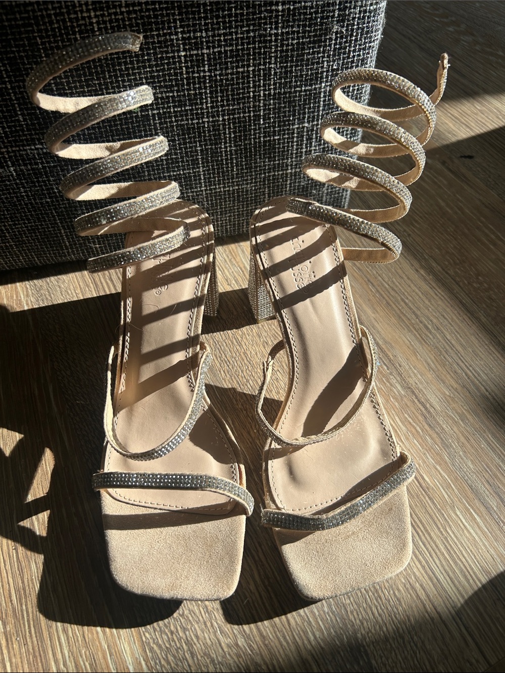 Spiral Wrap Strappy High Heel Sandals in Beige